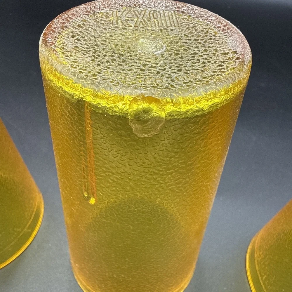 Set of 4 Texan Tumblers Amber Plastic Pebble Textured Cups #312 Vtg